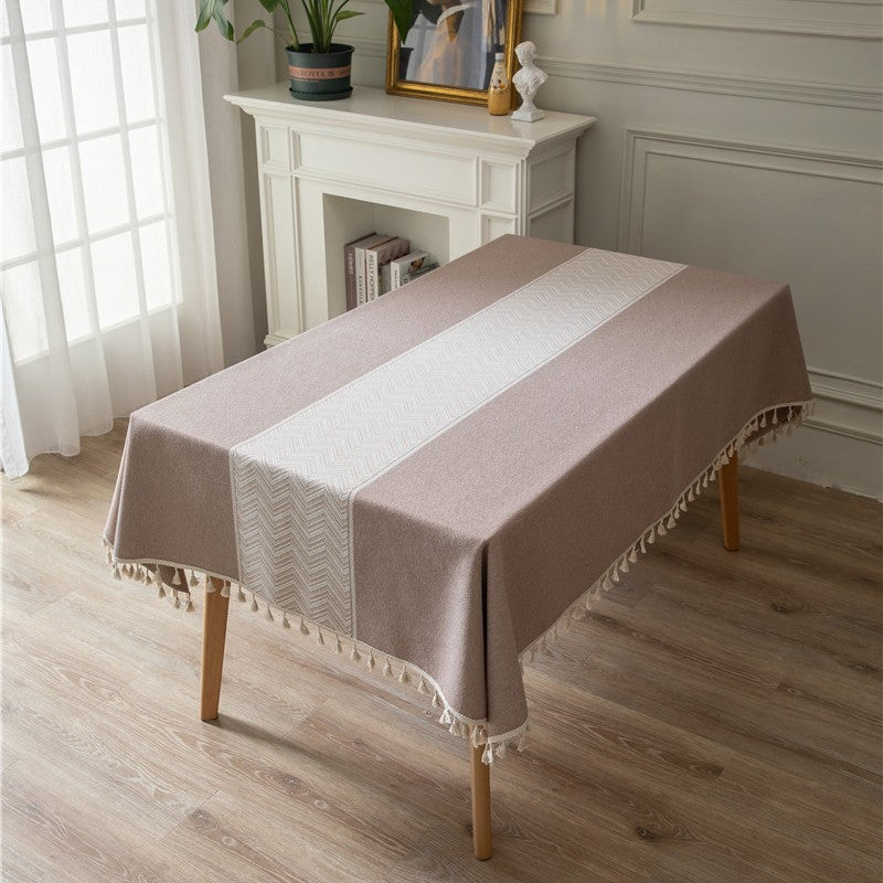 Elegant Woven Tablecloth with Tassel Fringe