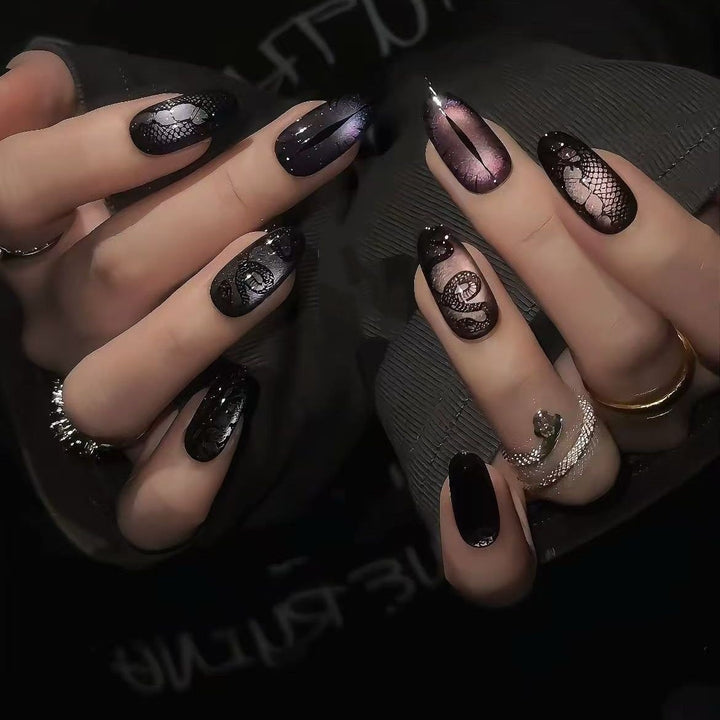 Artistic Gothic-Inspired Long Press-On Nail Set Bowlift