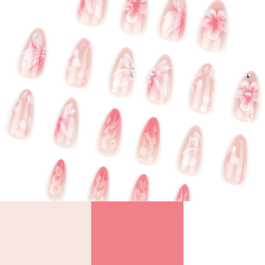 Artistic Nail Extensions with Floral Design Bowlift