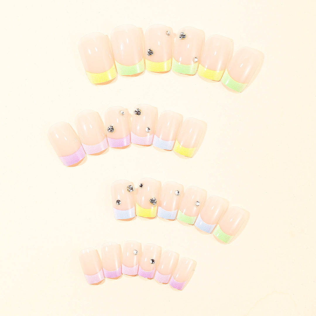 Elegant Pastel Gradient Nail Art Extensions with Rhinestone Accents Bowlift