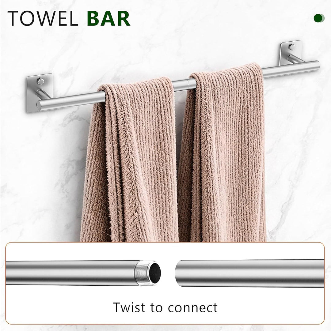 Modern wall-mounted bathroom accessory set with towel bar ring robe hooks and toilet paper holder Bowlift