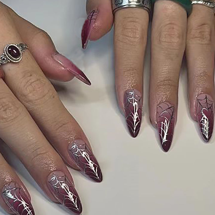 Stiletto Press-On Nails with Spider Web Design Bowlift
