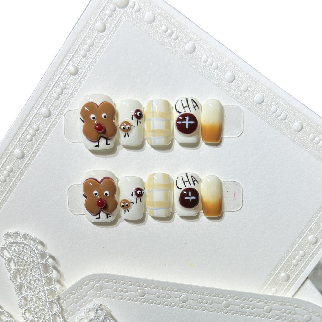 Whimsical Gingerbread Press-On Nail Art Set Bowlift