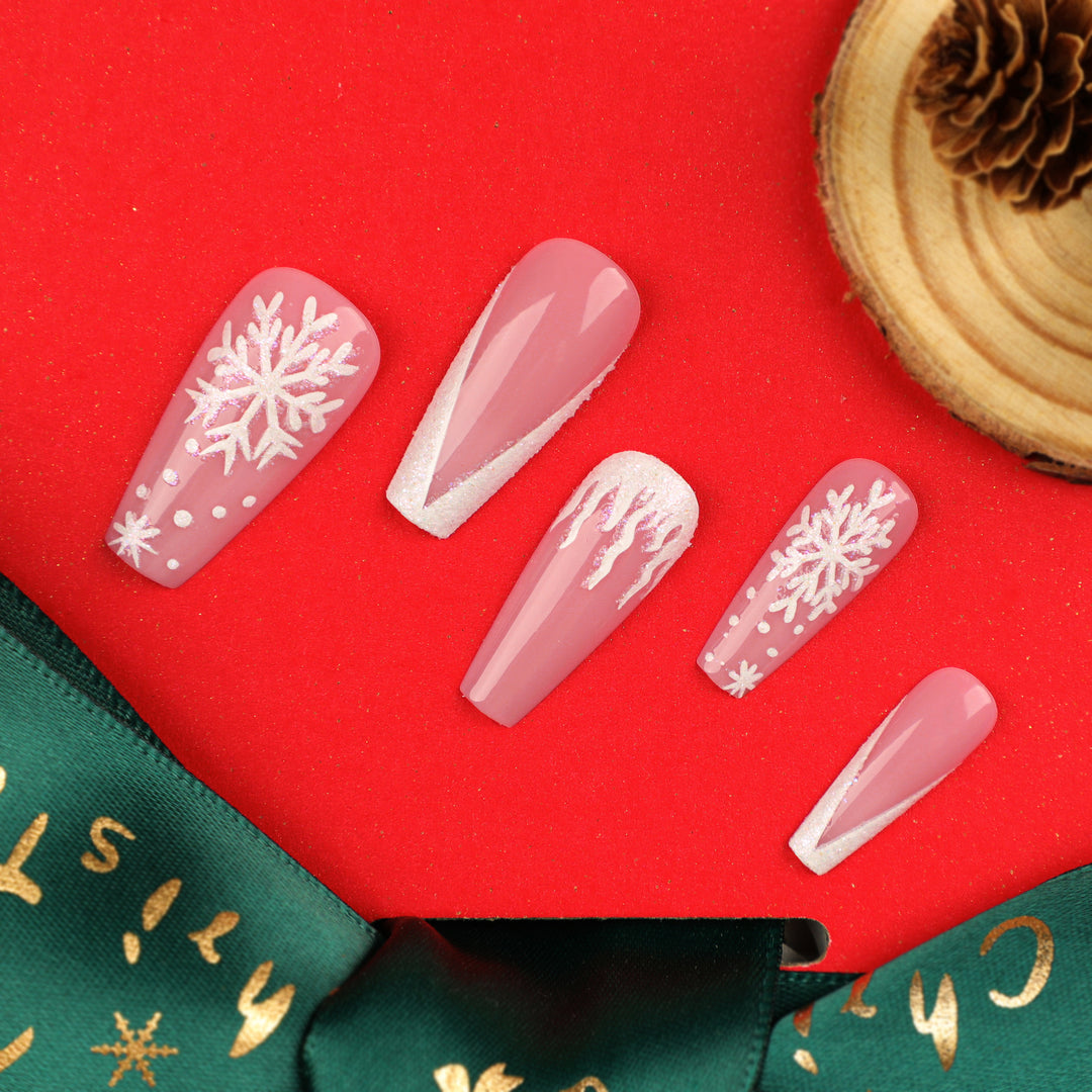 Artful Stiletto Nails with Snowflake Design Bowlift