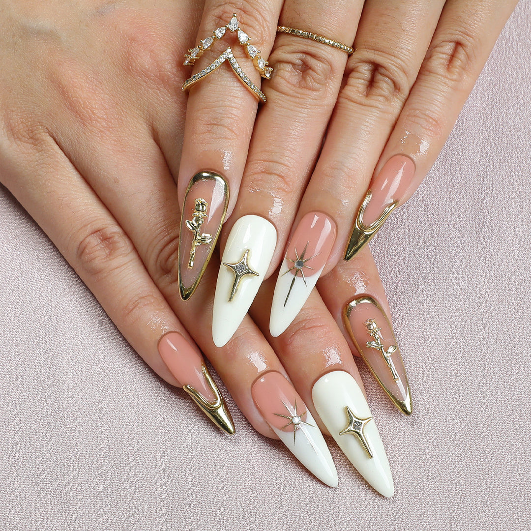 Artificial nail set with elegant 3D decorations and luxurious accents Bowlift