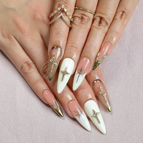 Artificial nail set with elegant 3D decorations and luxurious accents Bowlift