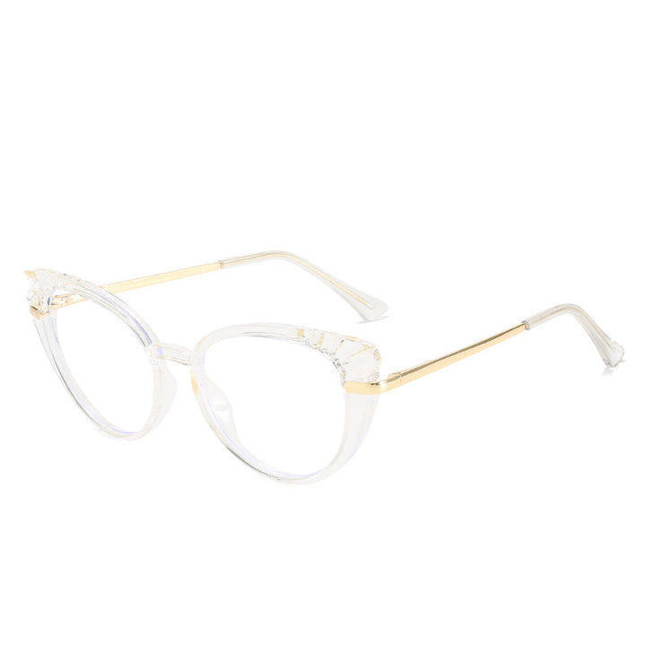 Women's Cat-Eye Prescription Glasses with Glossy Plastic Frame and Gold Accents Bowlift