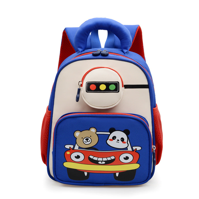 Kids' Playful Animal Car-Themed School Backpack Bowlift