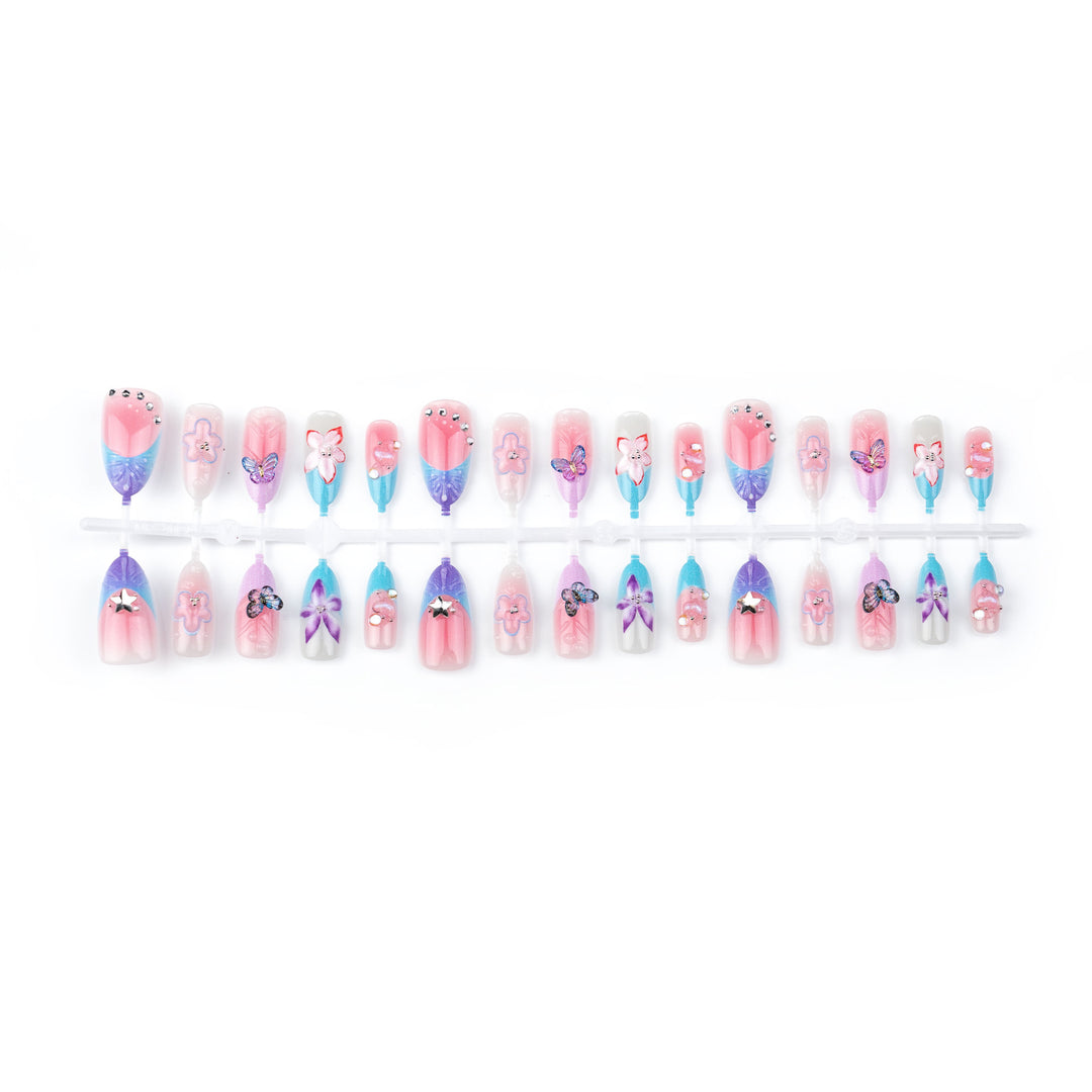 Artificial nail set with floral and butterfly decorations Bowlift