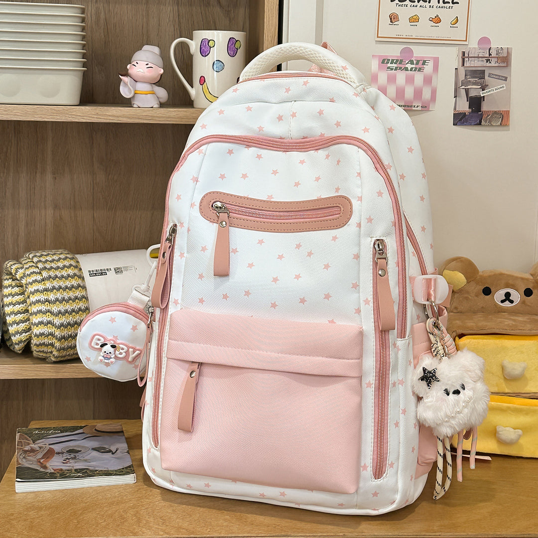 Backpack with Charming Star Applications and Practical Compartments Bowlift