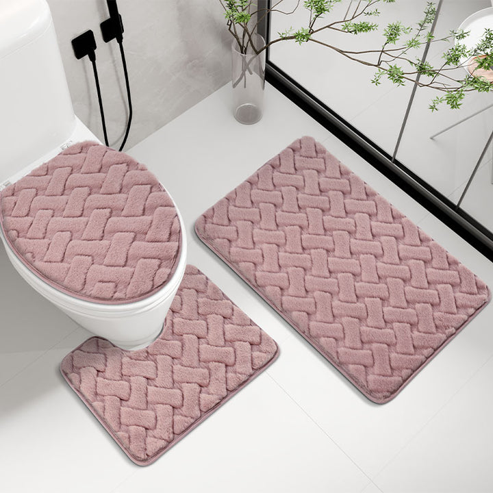 Plush Braided Toilet Mat Set