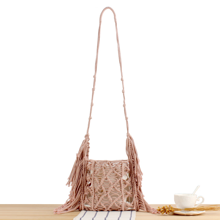 Handbag with Artistic Macramé Design Bowlift 1784182970