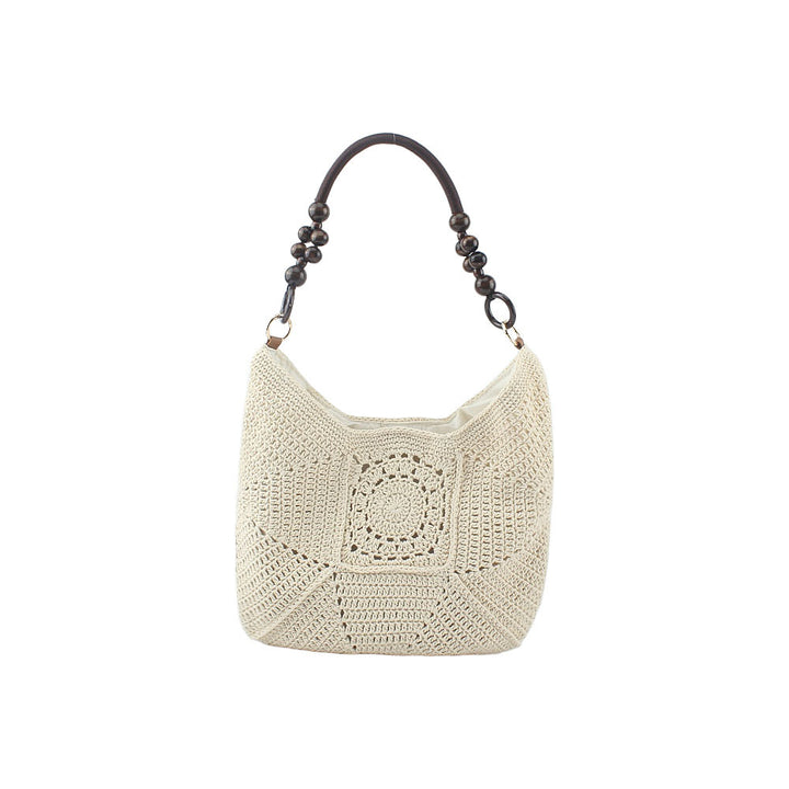 Crochet handbag with elegant wooden handles Bowlift