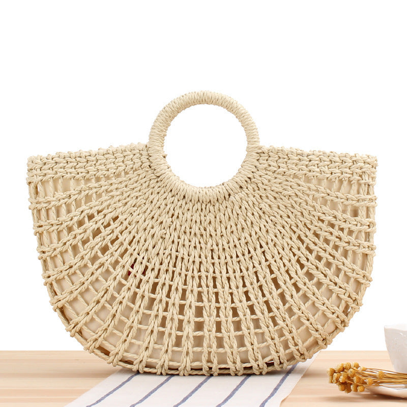 Handbag Made of Handwoven Wicker with Elegant Round Handle Bowlift