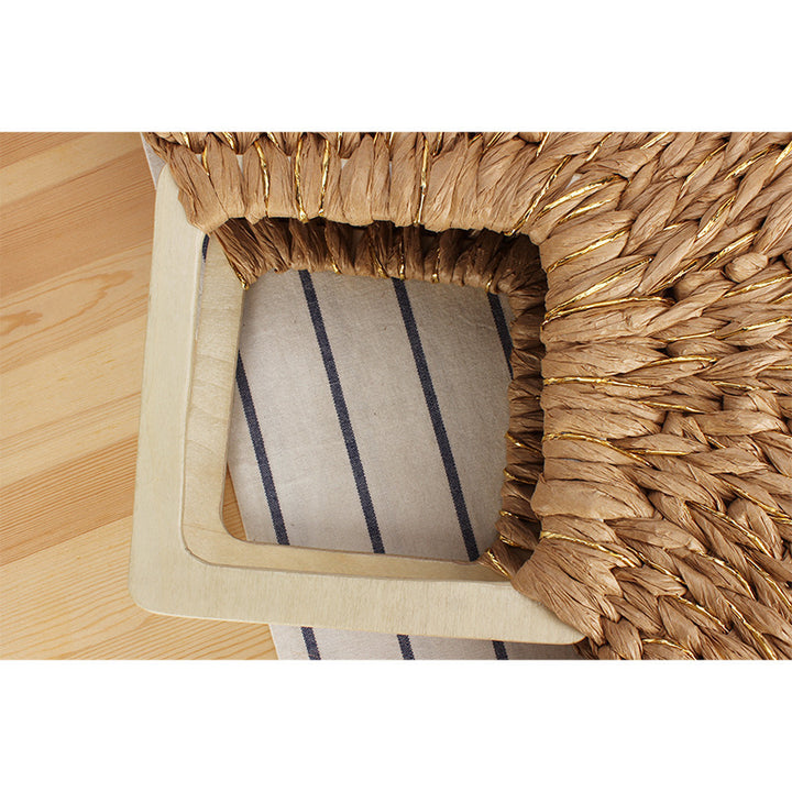 Braided Evening Bag with Elegant Wooden Handle Bowlift