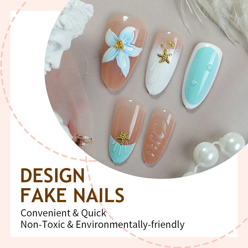Artificial nail set with floral design and artistic embellishments Bowlift