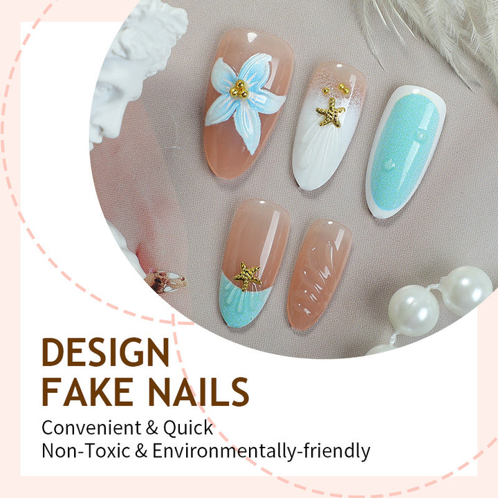 Artificial nail set with floral design and artistic embellishments Bowlift