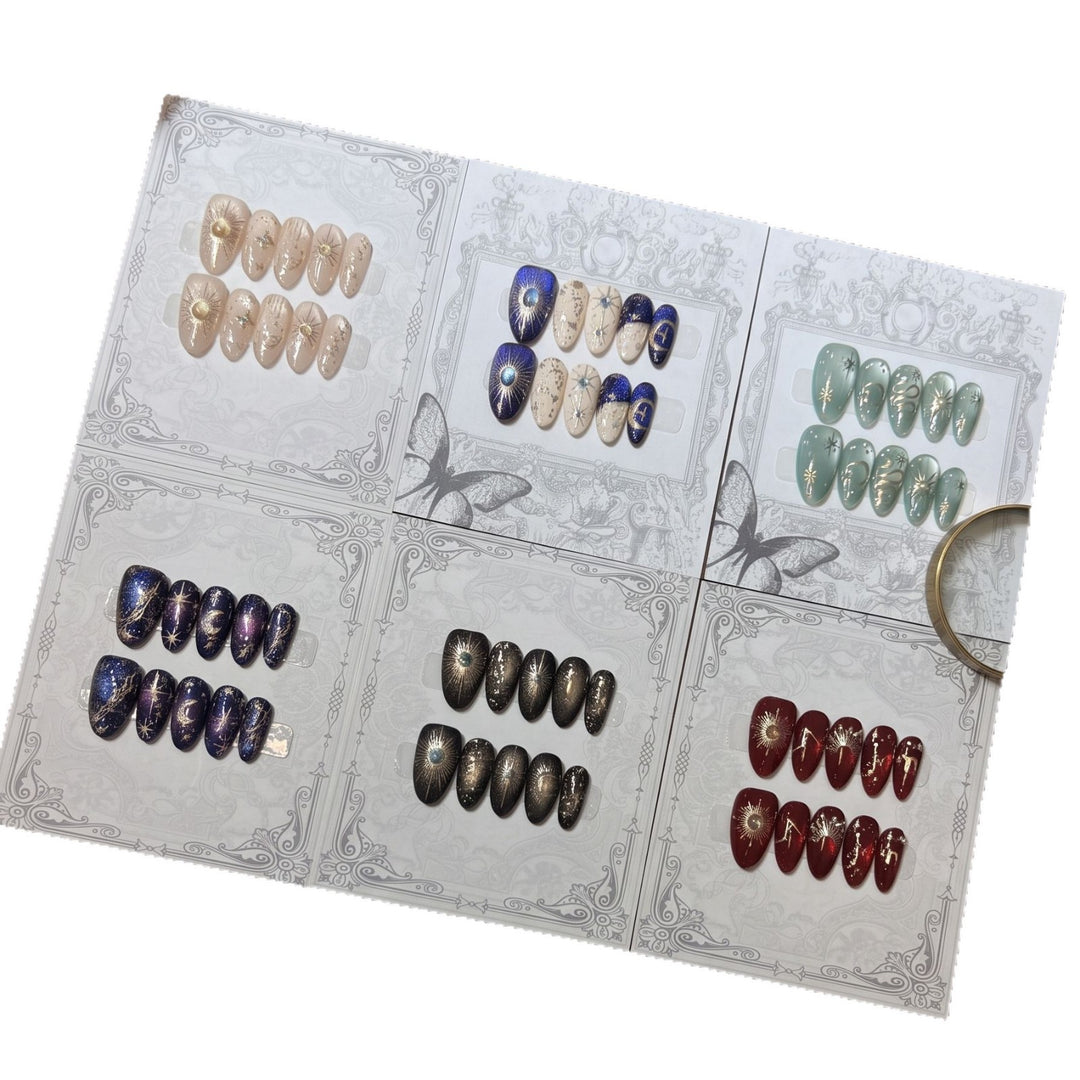 Decorative Press-On Nail Set with Celestial Accents Bowlift