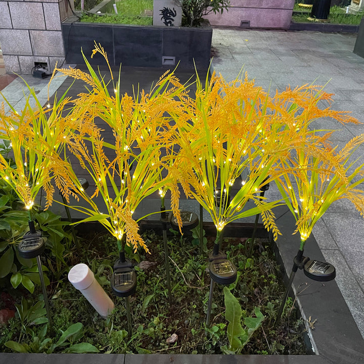 Solar LED Ornamental Grass Pathway Stake Lights With Integrated Solar Panel Bowlift