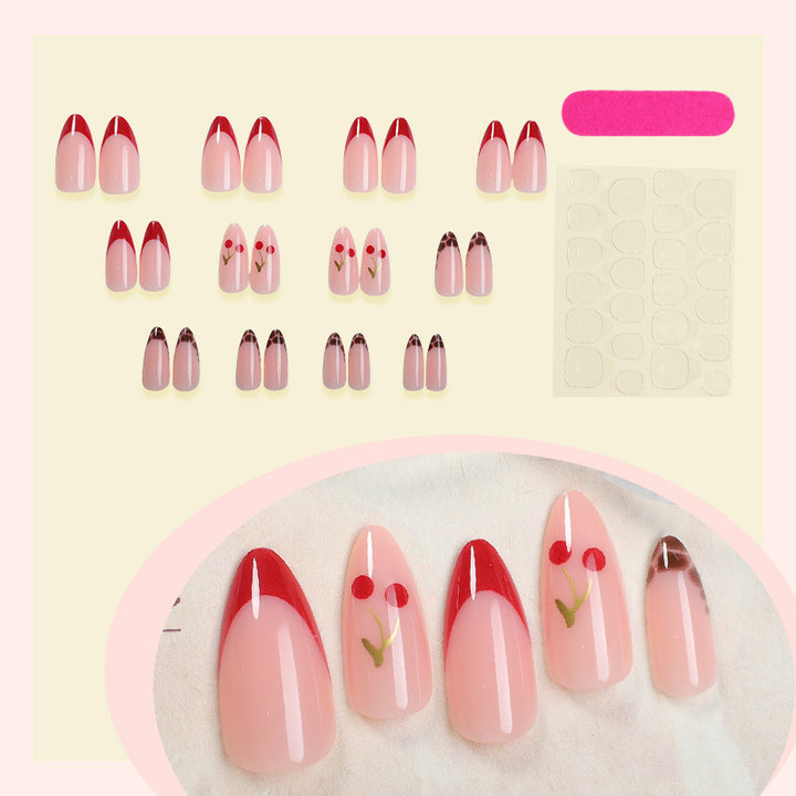 Artificial nail set with fruity cherry design and elegant gradient color Bowlift