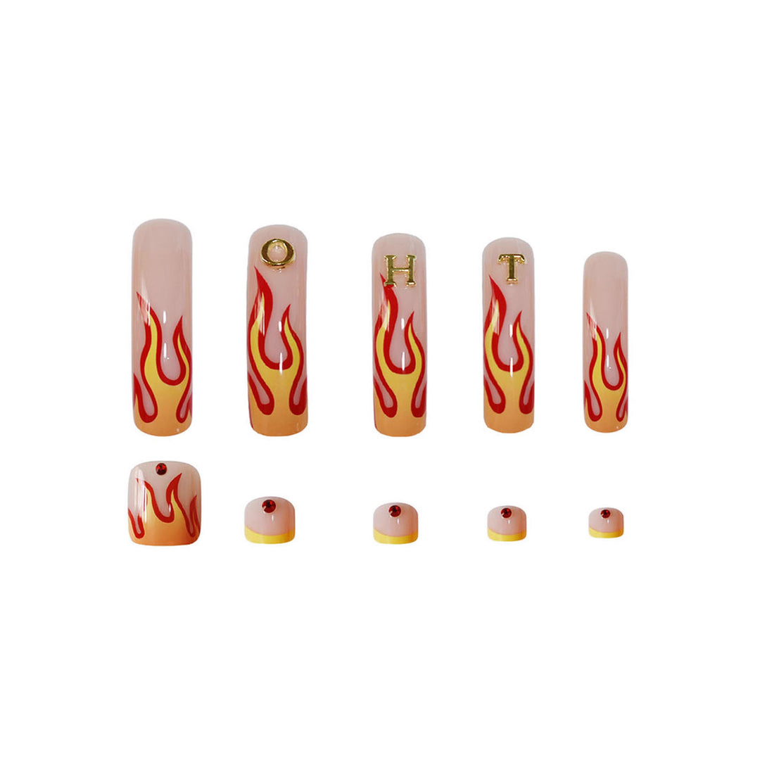 Flame-Patterned Press-On Nail Art Bowlift