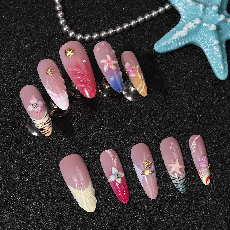 Artistic Shell-Inspired Press-On Nail Set Bowlift