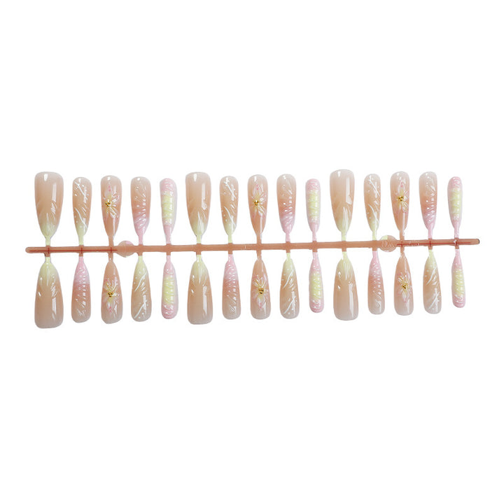 Floral Design Press-On Nail Set with Elegant Accents Bowlift