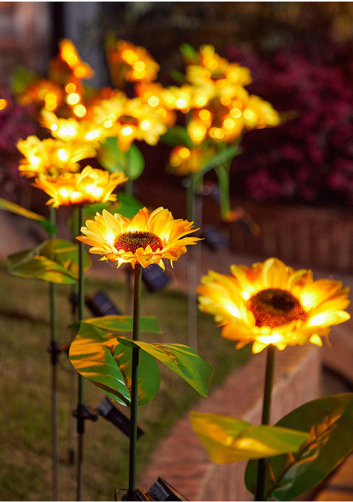 Solar-Powered Decorative Sunflower Garden Stake With Multi-Bloom LED Waterproof Panel Bowlift
