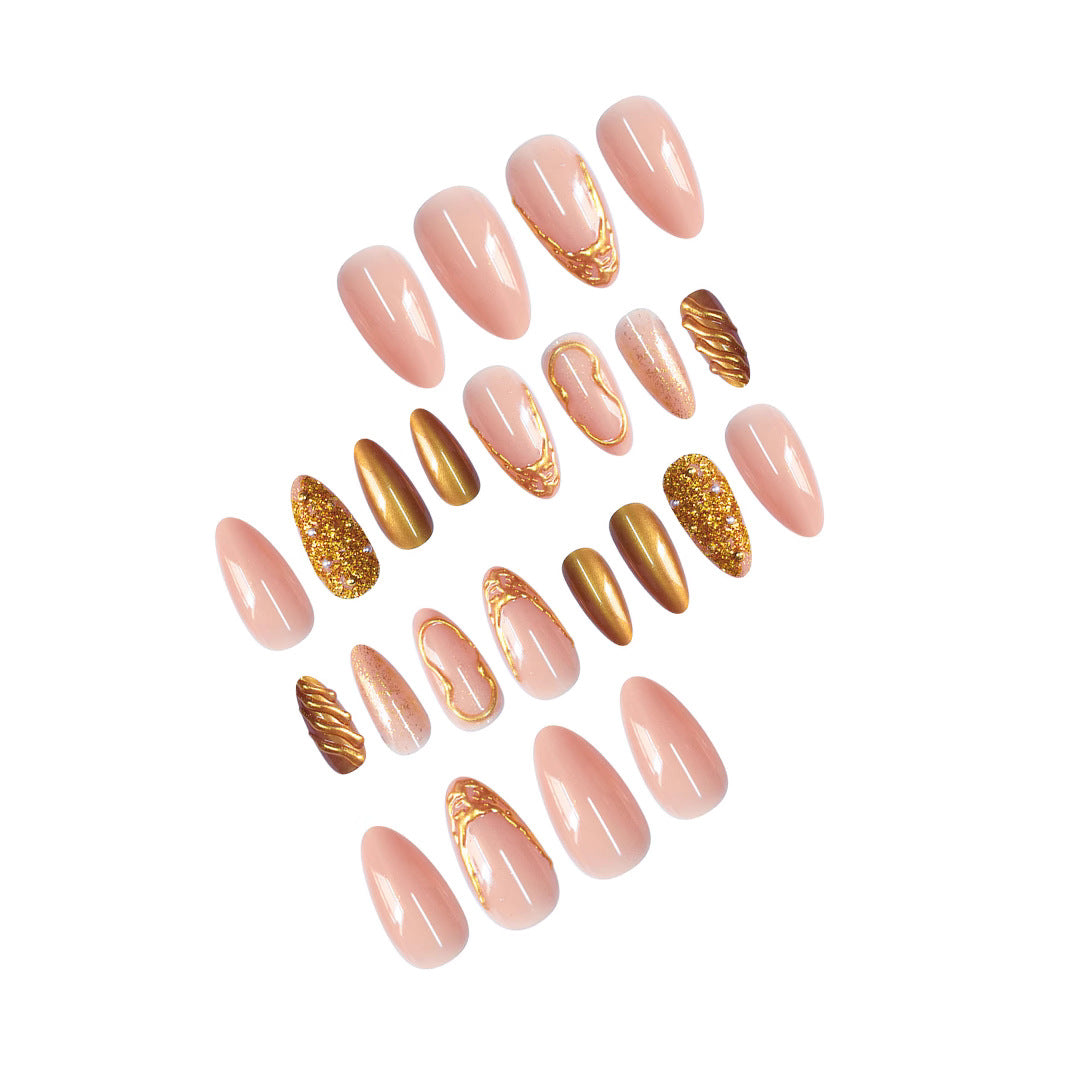 Elegant Gold-Decorated Press-On Nail Set Bowlift
