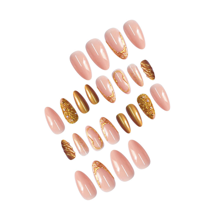 Elegant Gold-Decorated Press-On Nail Set Bowlift