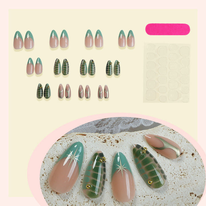 Decorative Press-On Nail Set with Unique Leaf and Ombre Designs Bowlift