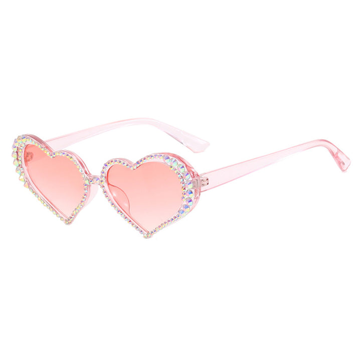 Women's Heart-Shaped Sunglasses with Rhinestone-Embellished Frame Bowlift