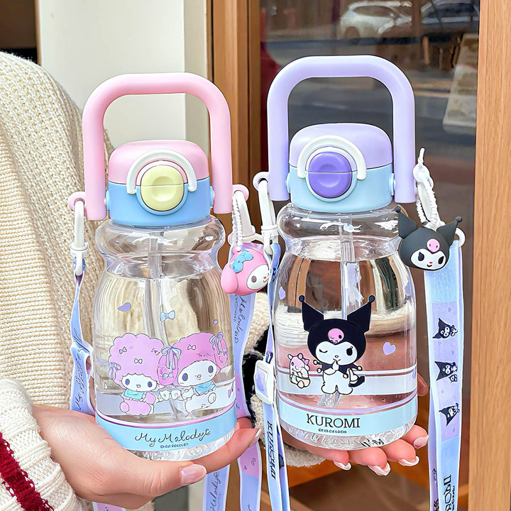 Women's water bottle with high-quality silicone carrying handle and playful character design Bowlift