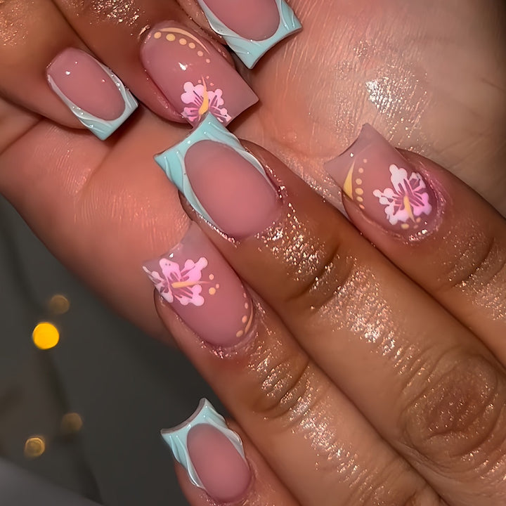 Artistic Floral Design Nail Extensions Bowlift