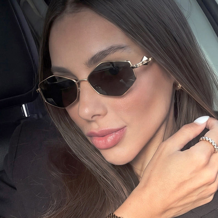 Women's geometric sunglasses with protective UV filter and high-end metal frame Bowlift