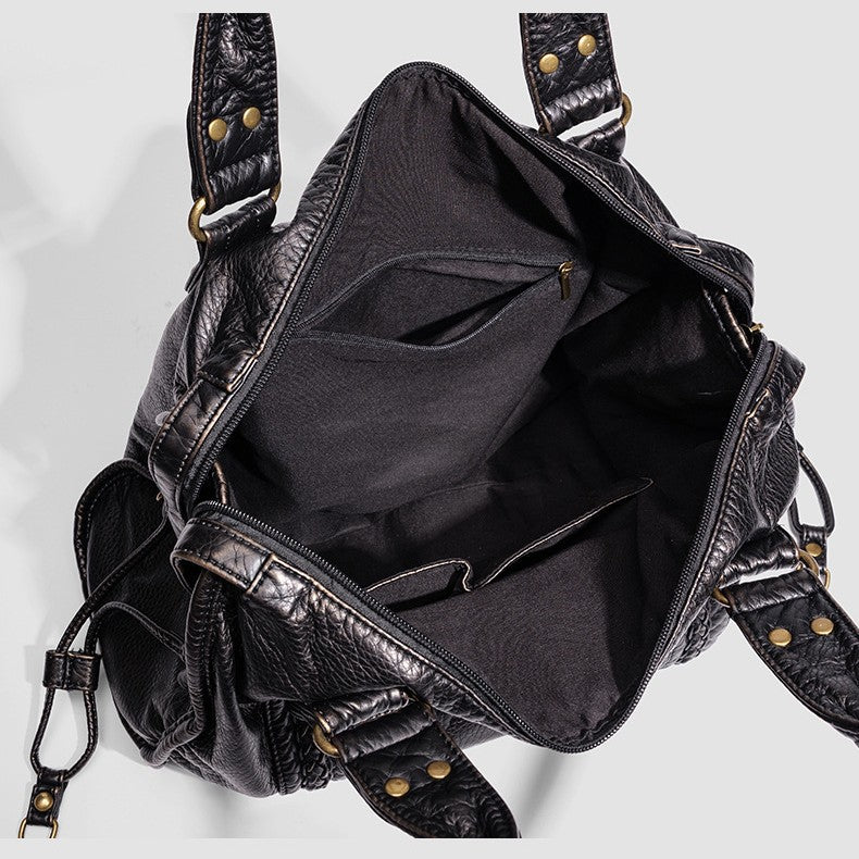Distressed Leather Satchel Bag Bowlift