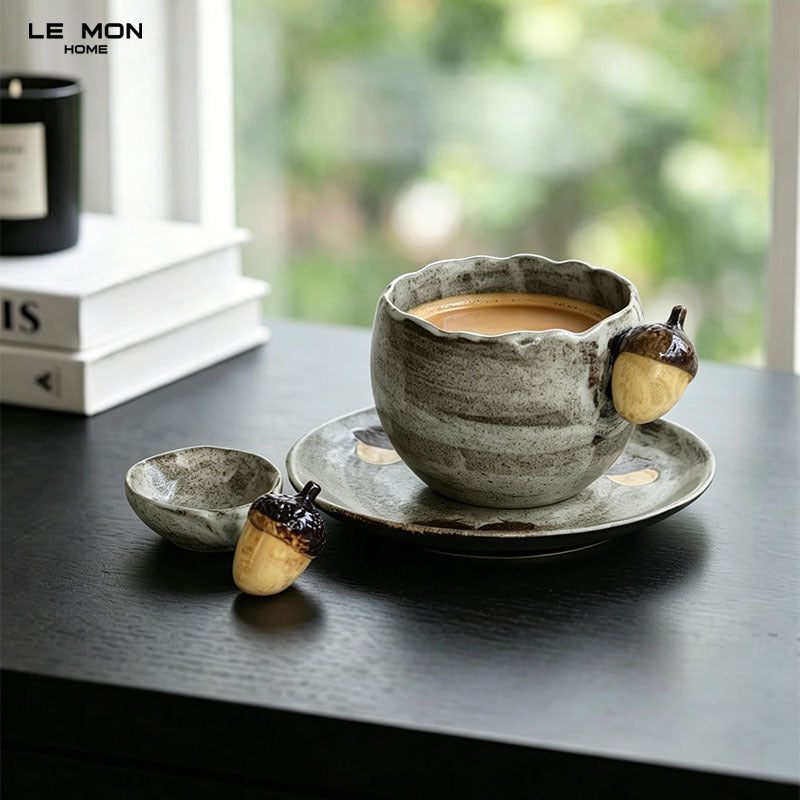 Handcrafted Rustic Ceramic Bowl with Acorn Design