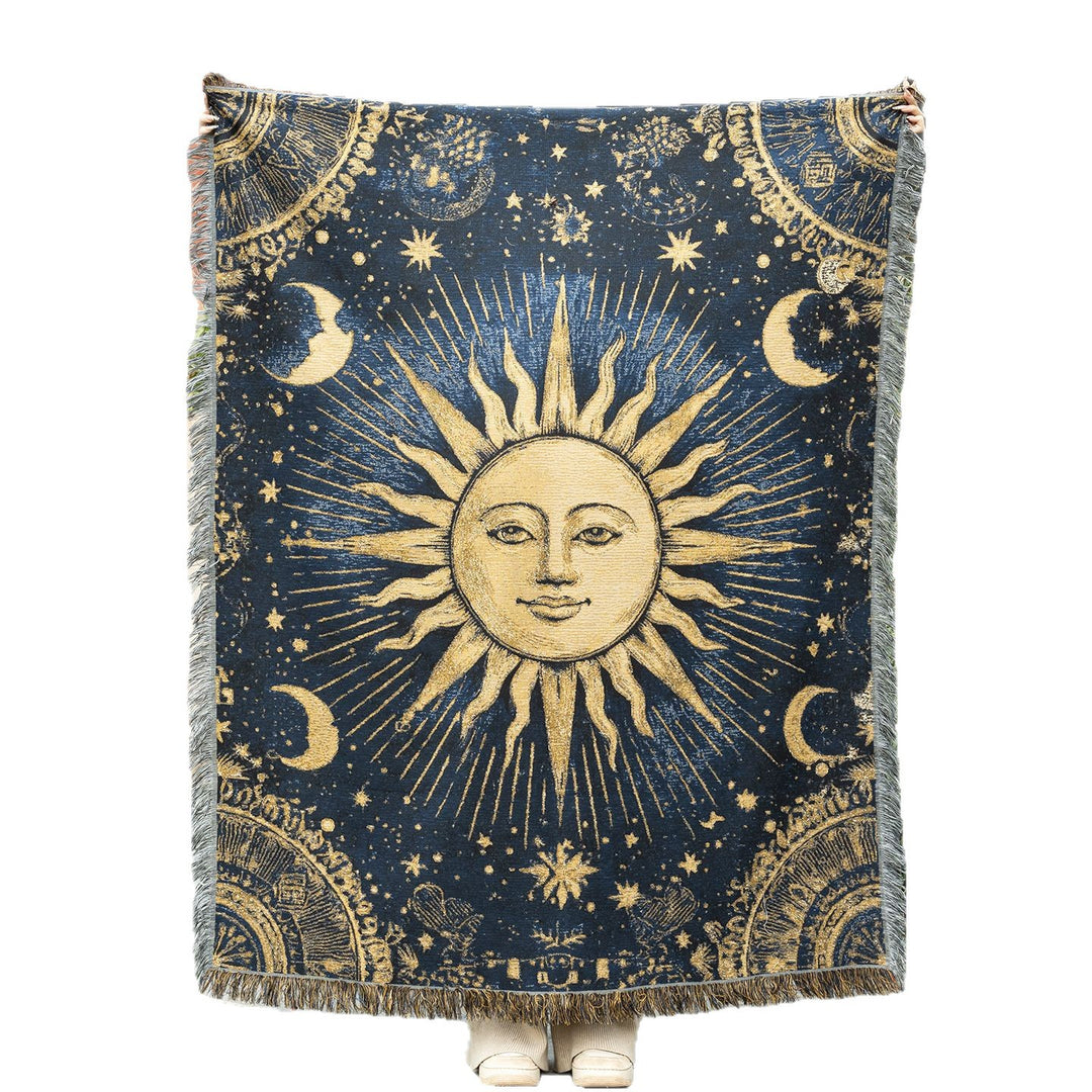 Bohemian Sun-Themed Tapestry Blanket