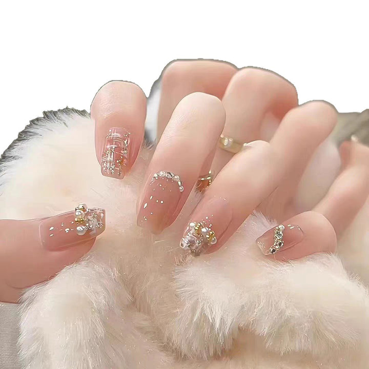 Elegant Press-On Nail Art Set with Pearl Accents Bowlift
