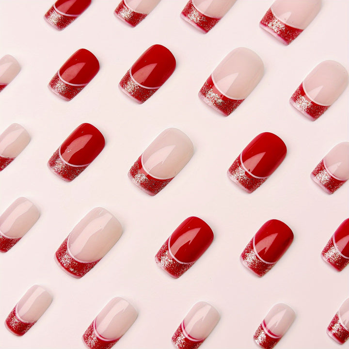 Artificial nails in elegant glitter French design Bowlift