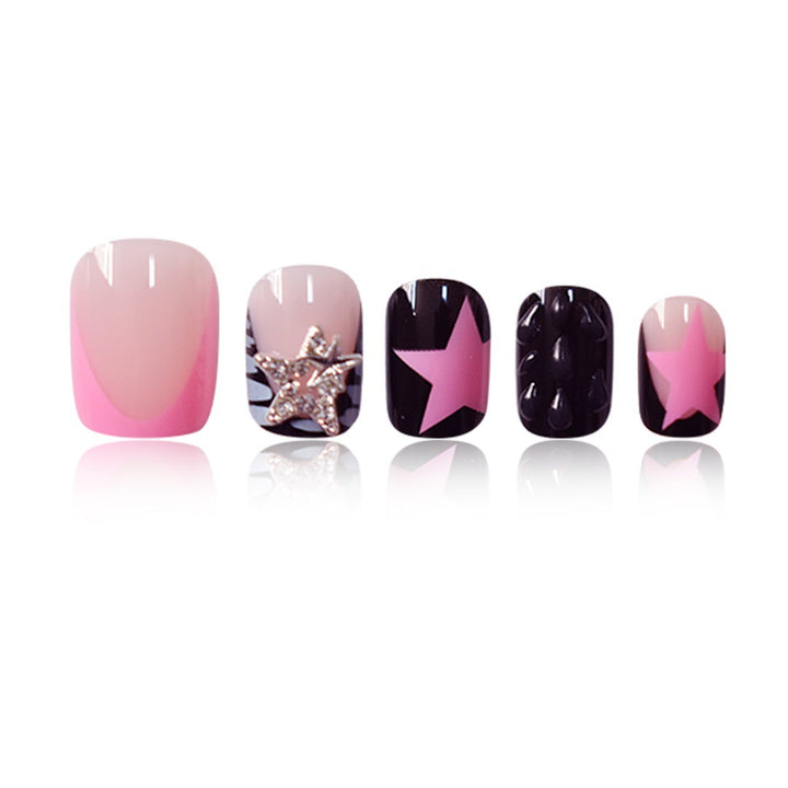 Artistic Press-On Nail Set with Star and Glitter Accents Bowlift