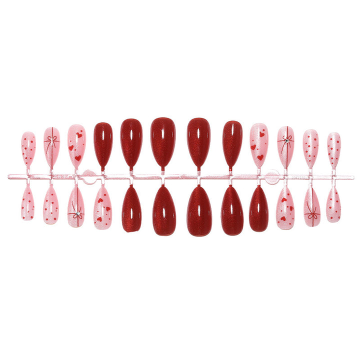 Decorative Press-On Nail Set with Heart and Bow Designs Bowlift