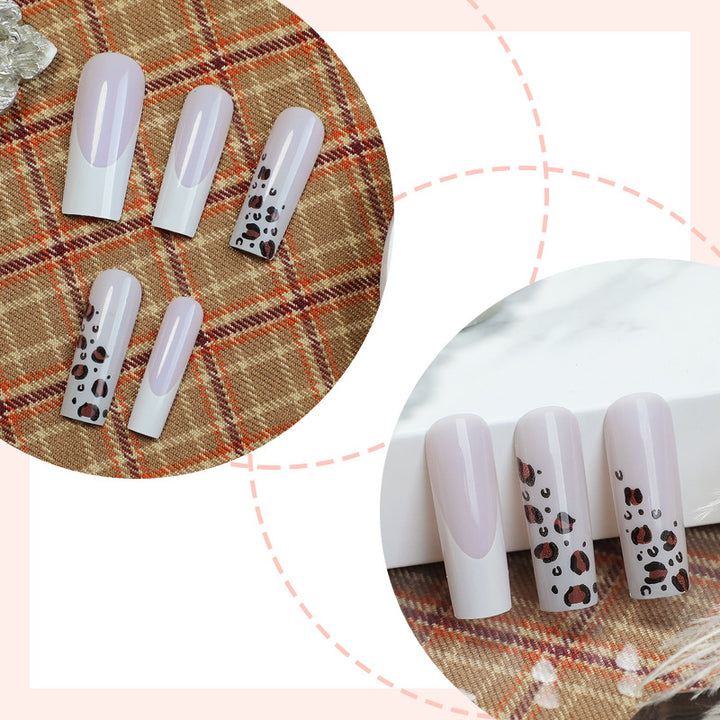 Artistic Press-On Nail Set with Stylish Animal Print Design Bowlift