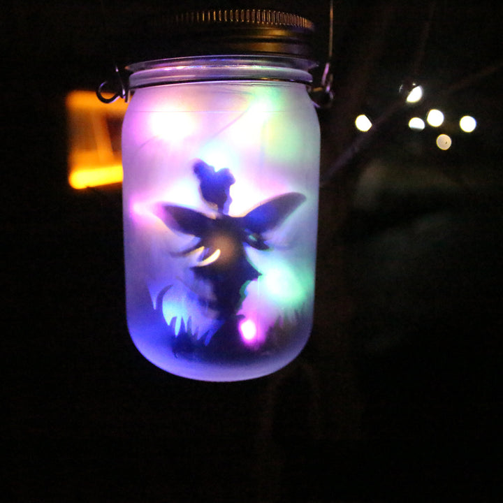 Hanging Frosted Mason Jar Fairy Lanterns with Battery LED Lights and Rope Bowlift