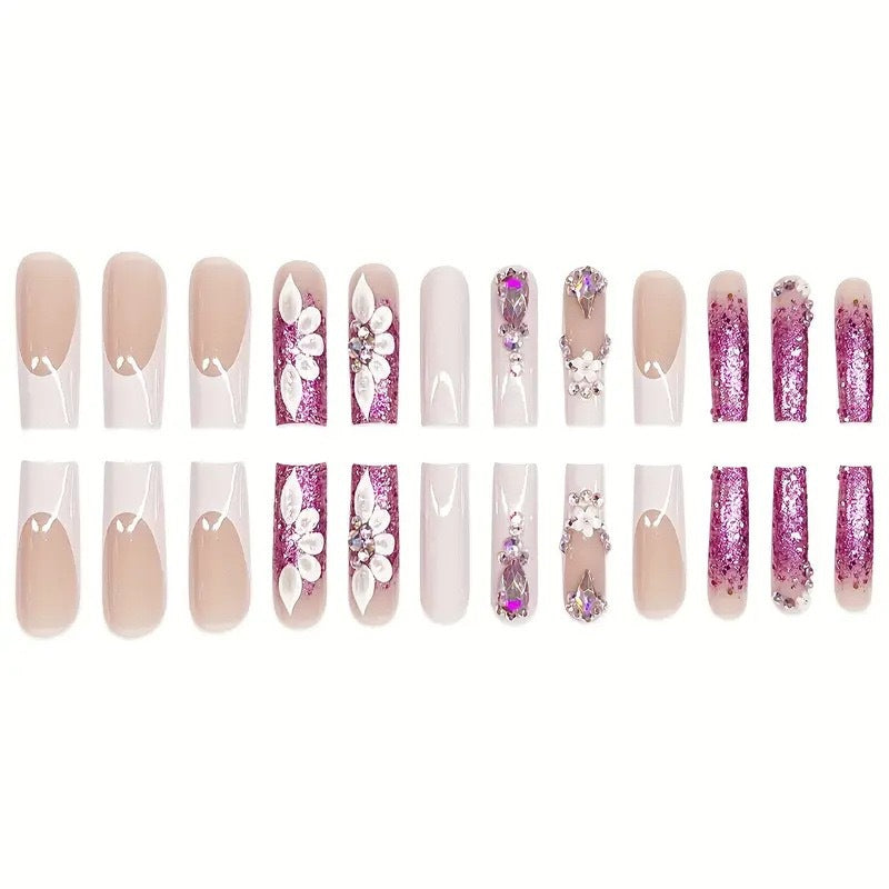 Glamorous 3D Crystal-Embellished Nail Extensions Bowlift