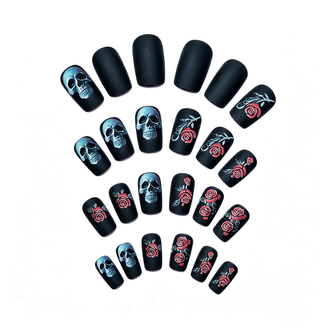 Creative nail art with skull and rose designs Bowlift
