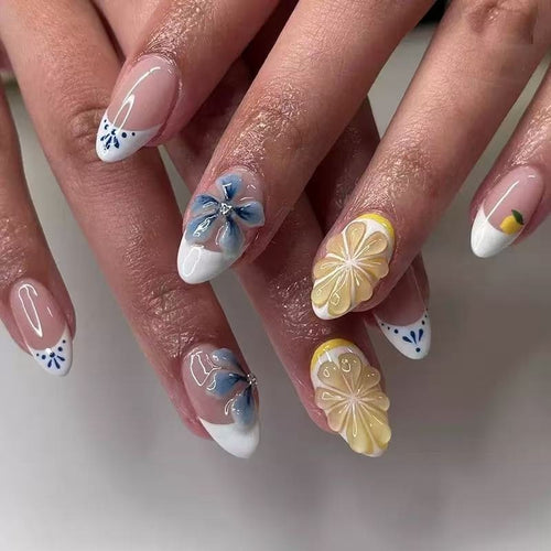 Artistic artificial nails with floral and fruity accents Bowlift