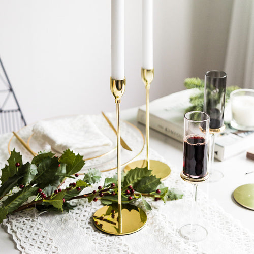 Modern Minimalist Taper Candle Holder Set with Polished Metal Finish Bowlift