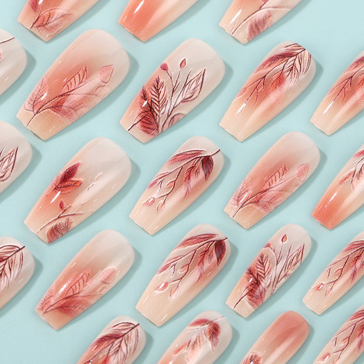 Artificial nails with elegant leaf pattern Bowlift