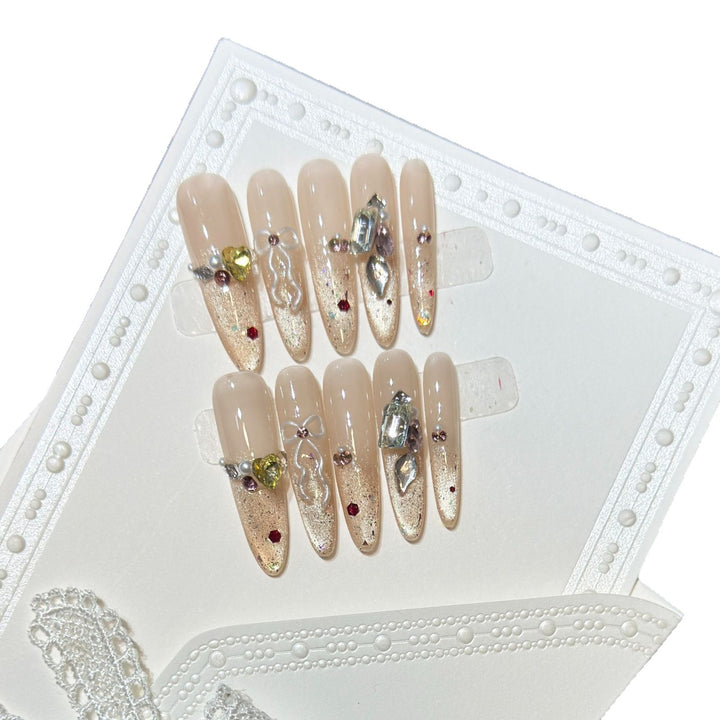 Decorative Stiletto Nail Art Set with Gem Accents Bowlift